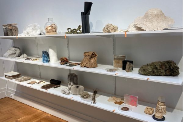 CHEMARTS Tomorrow’s Material Archive Exhibition shelf full of material samples and objects.
