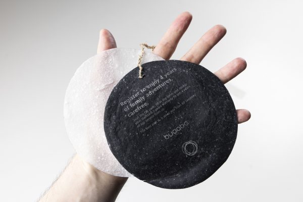 Chemarts 2026 32 _AaltoUniversity_photographer_esakapila_labels_bugaboo Cellulose leather-like labels by Alessandra Fini, Bianca-Elena Galan & Cathrin Simbikangwa, BA in Design and Media ARTS